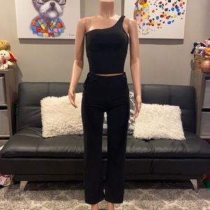 NEW Black Two Piece Ruched One Shoulder Flare Pant Set Co-Ord Set BRAND NEW